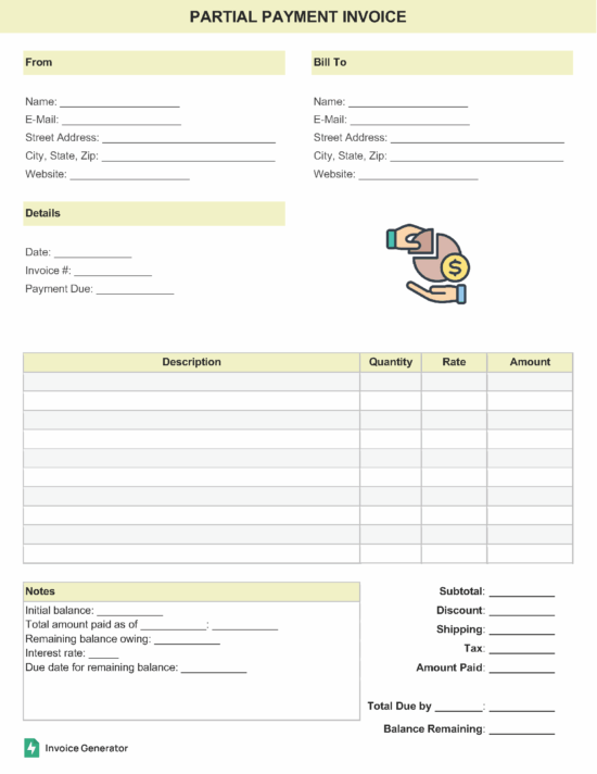 Partial payment invoice template