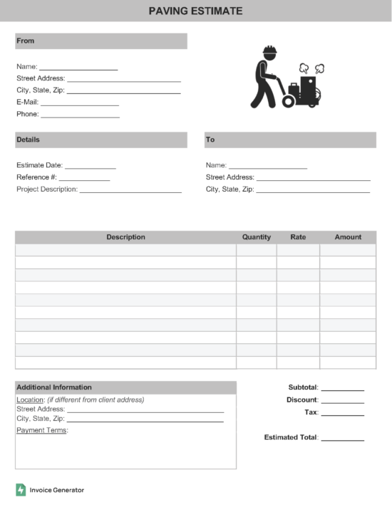 Paving estimate template