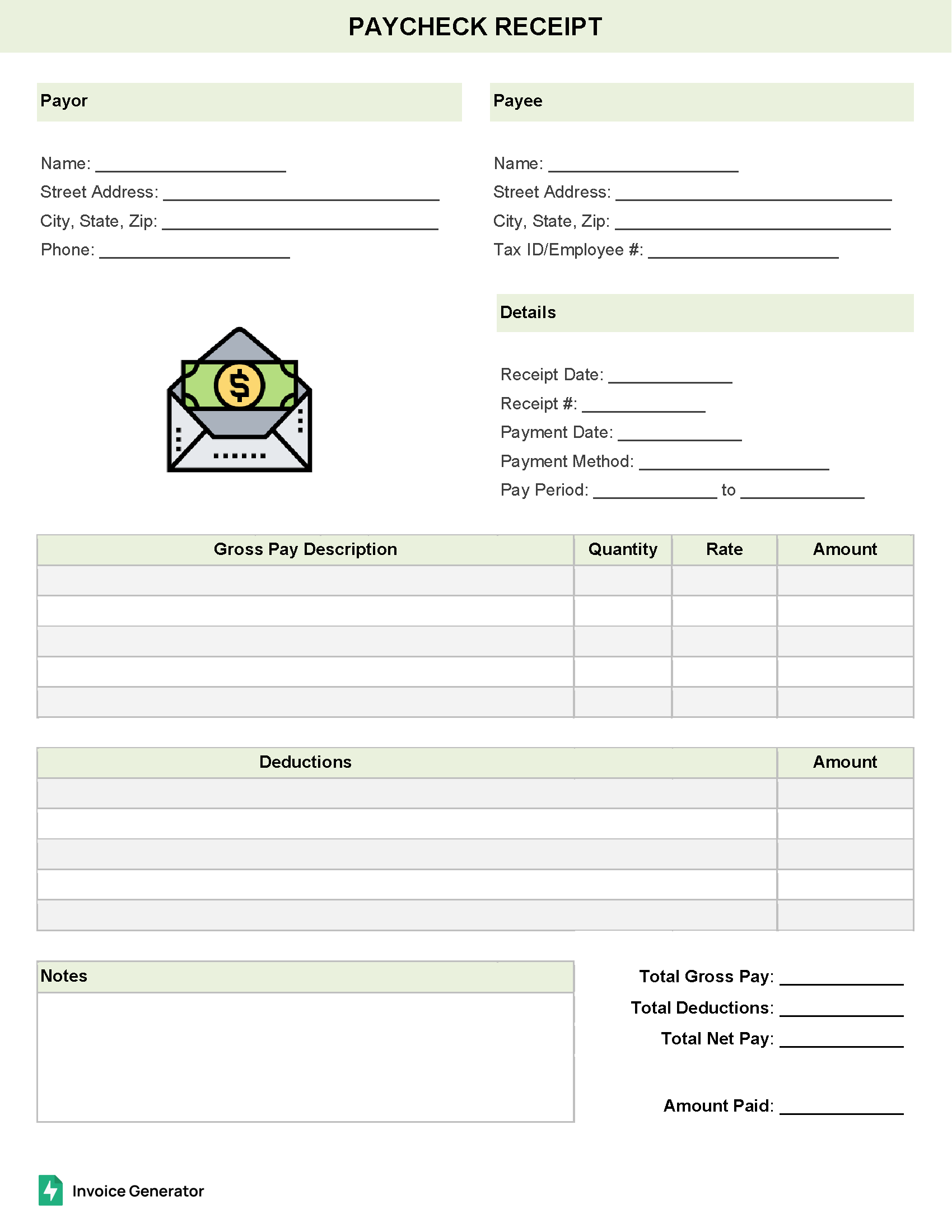 Paycheck (Payroll) Receipt Template