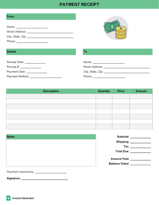 Payment receipt template