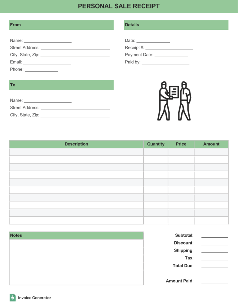 Personal sale receipt template