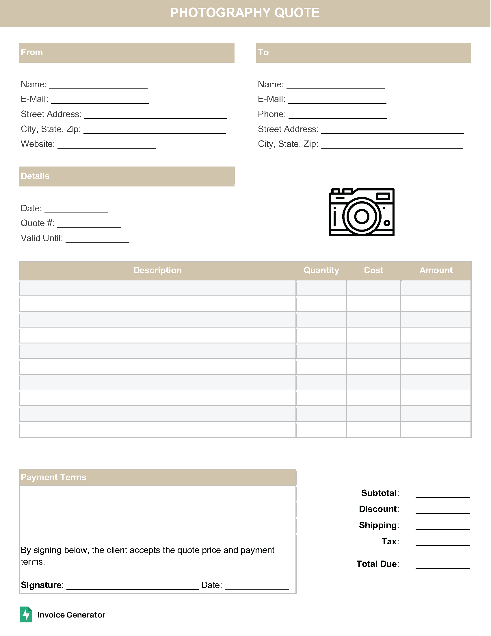 Photography Quote Template