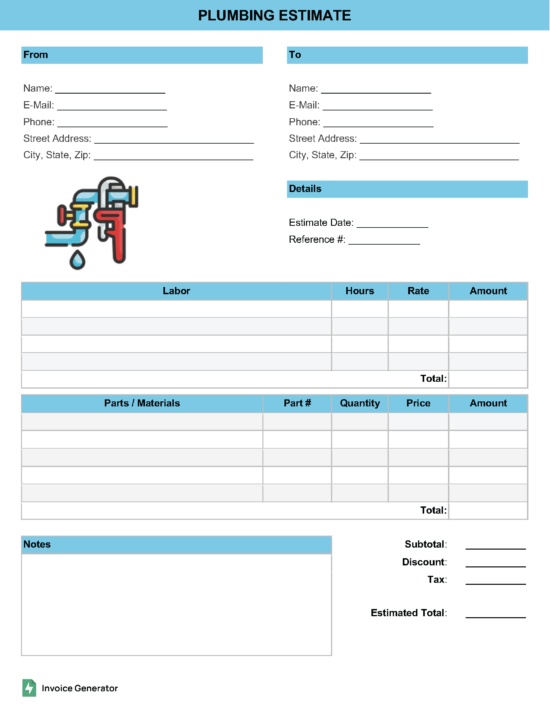 Plumbing estimate template