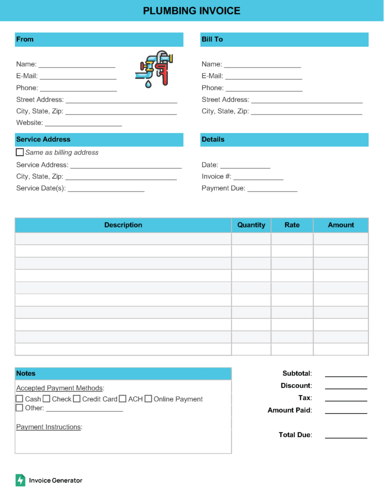 Plumbing invoice template