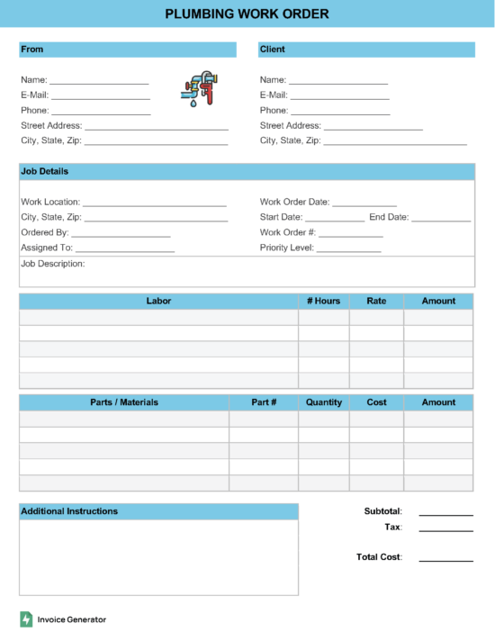 Plumbing Work Order Template