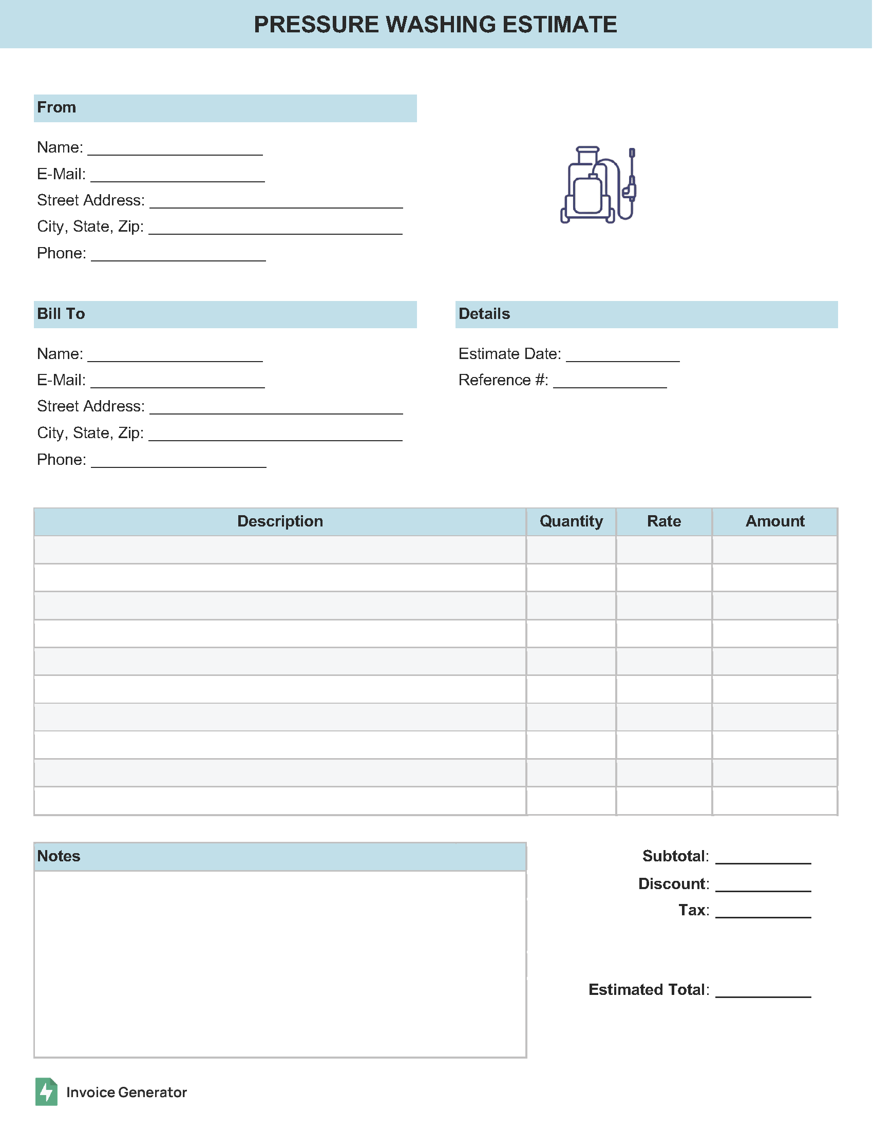 Pressure washing estimate template