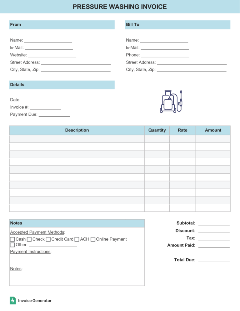 Pressure washing invoice template