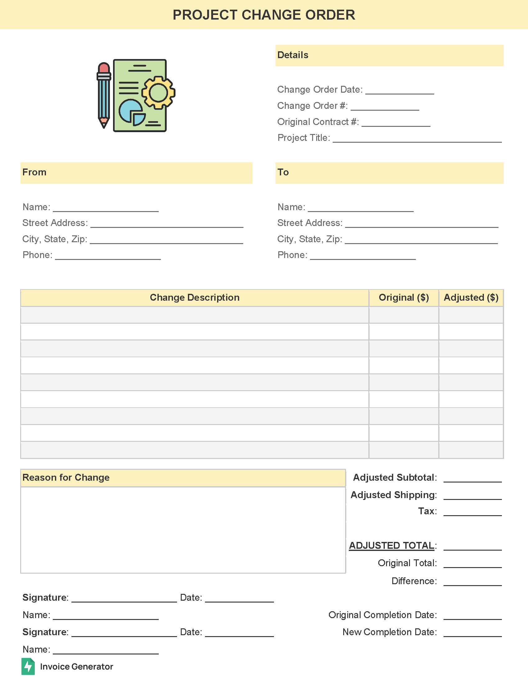 Project change order template