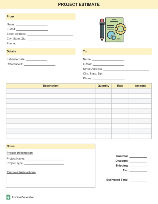 Project estimate template