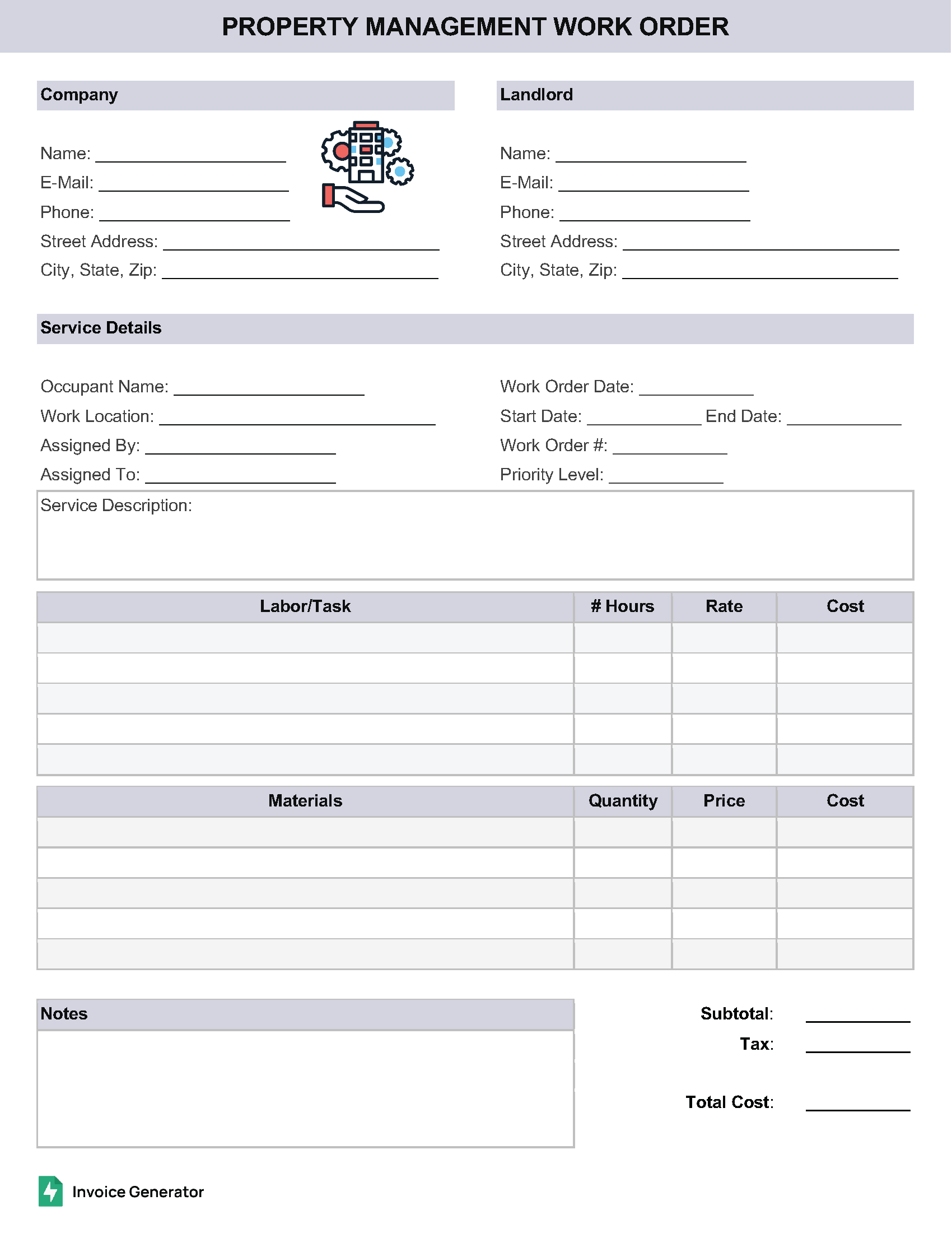 Property management work order template