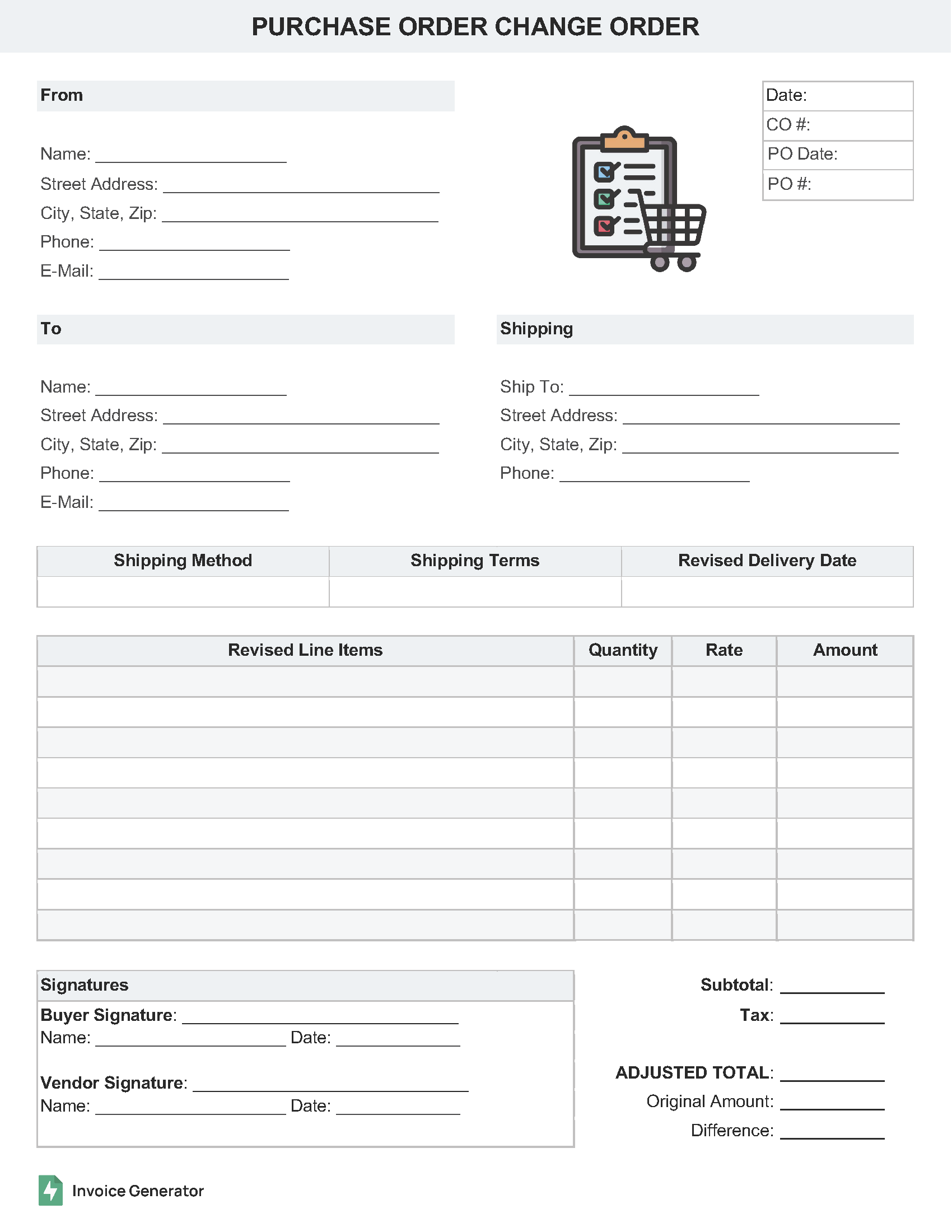 Purchase Order Change Order Template
