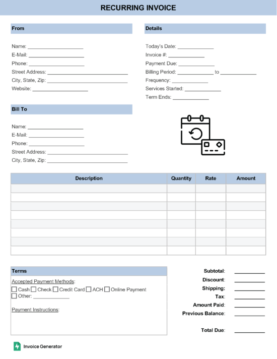 Recurring invoice template