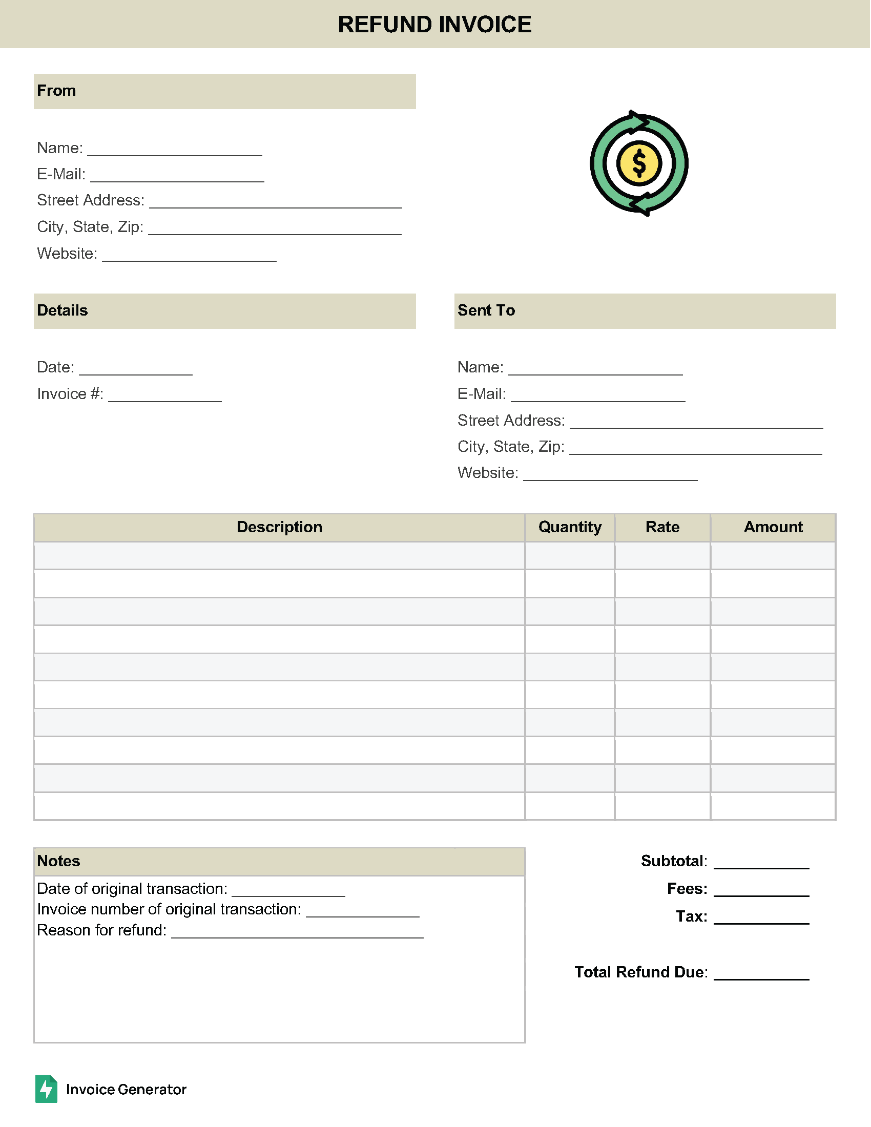 Refund Invoice Template