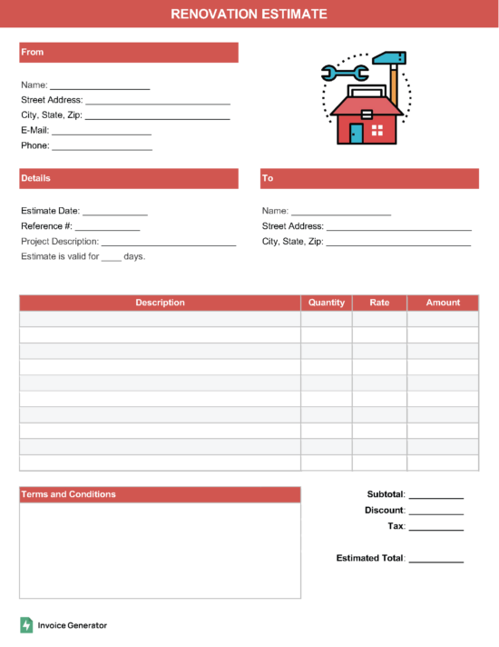 Renovation estimate template