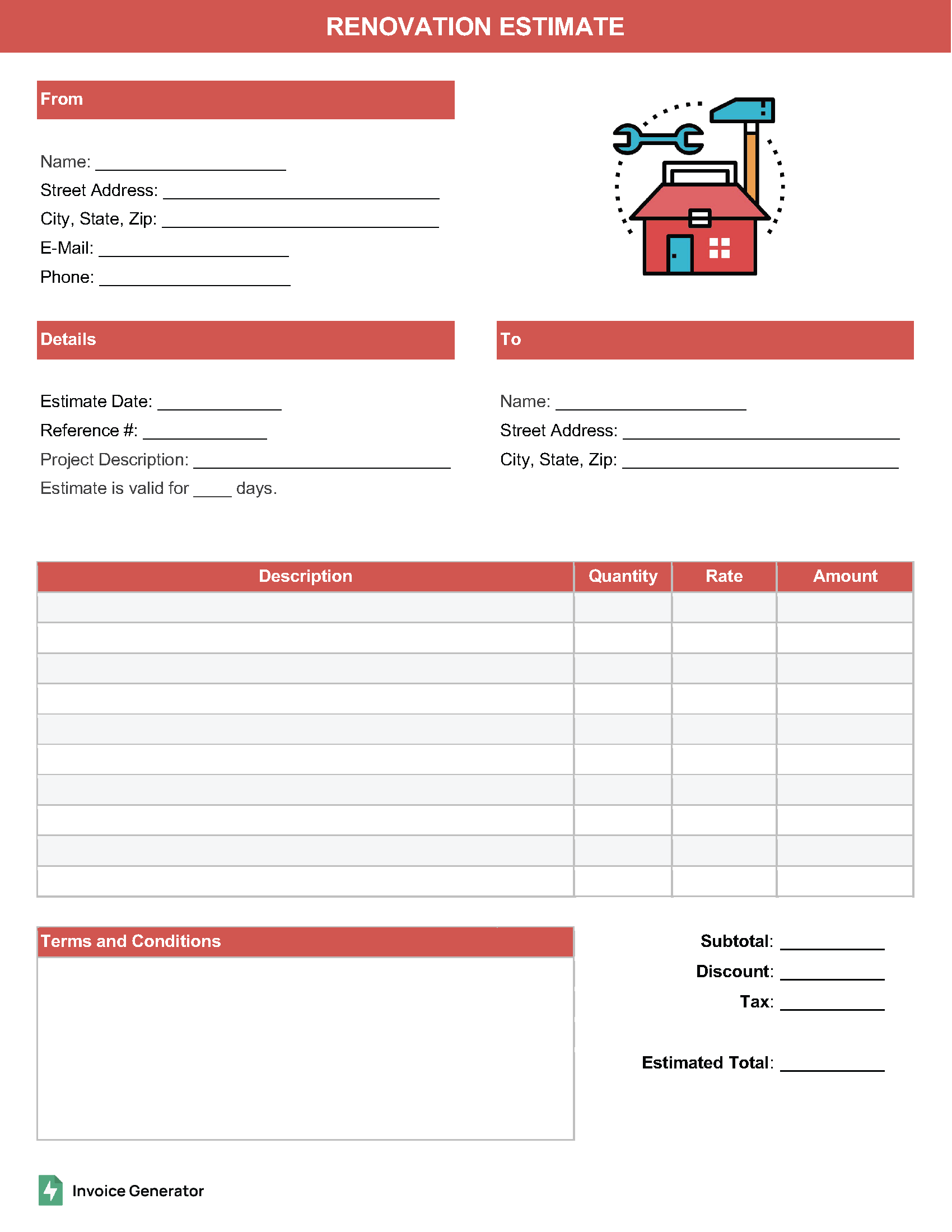 Renovation estimate template