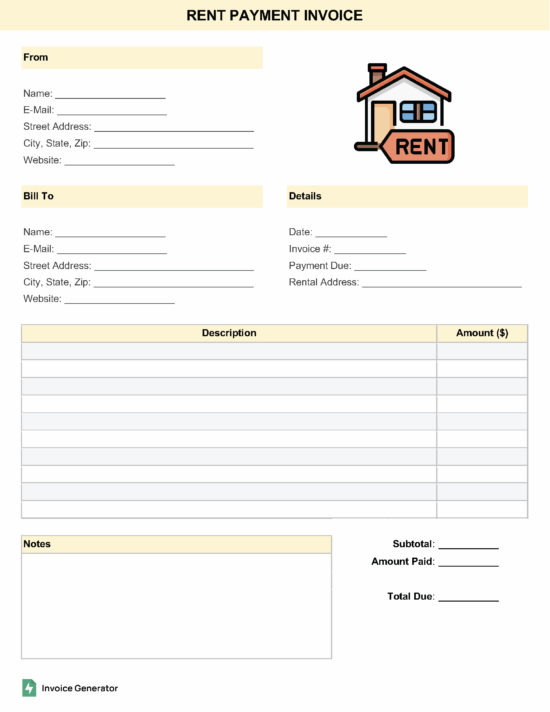 Rent payment invoice template