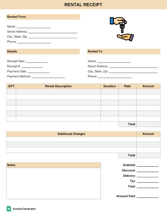 Rental receipt template