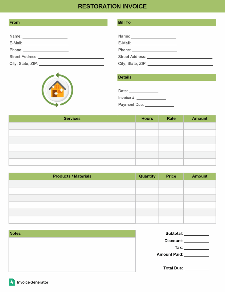 Restoration invoice template