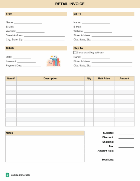 Retail invoice template