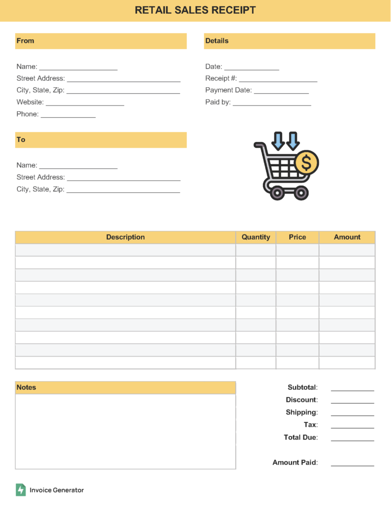 Retail sales receipt template