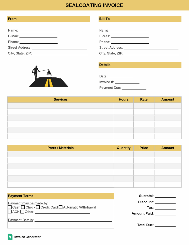 Sealcoating invoice template