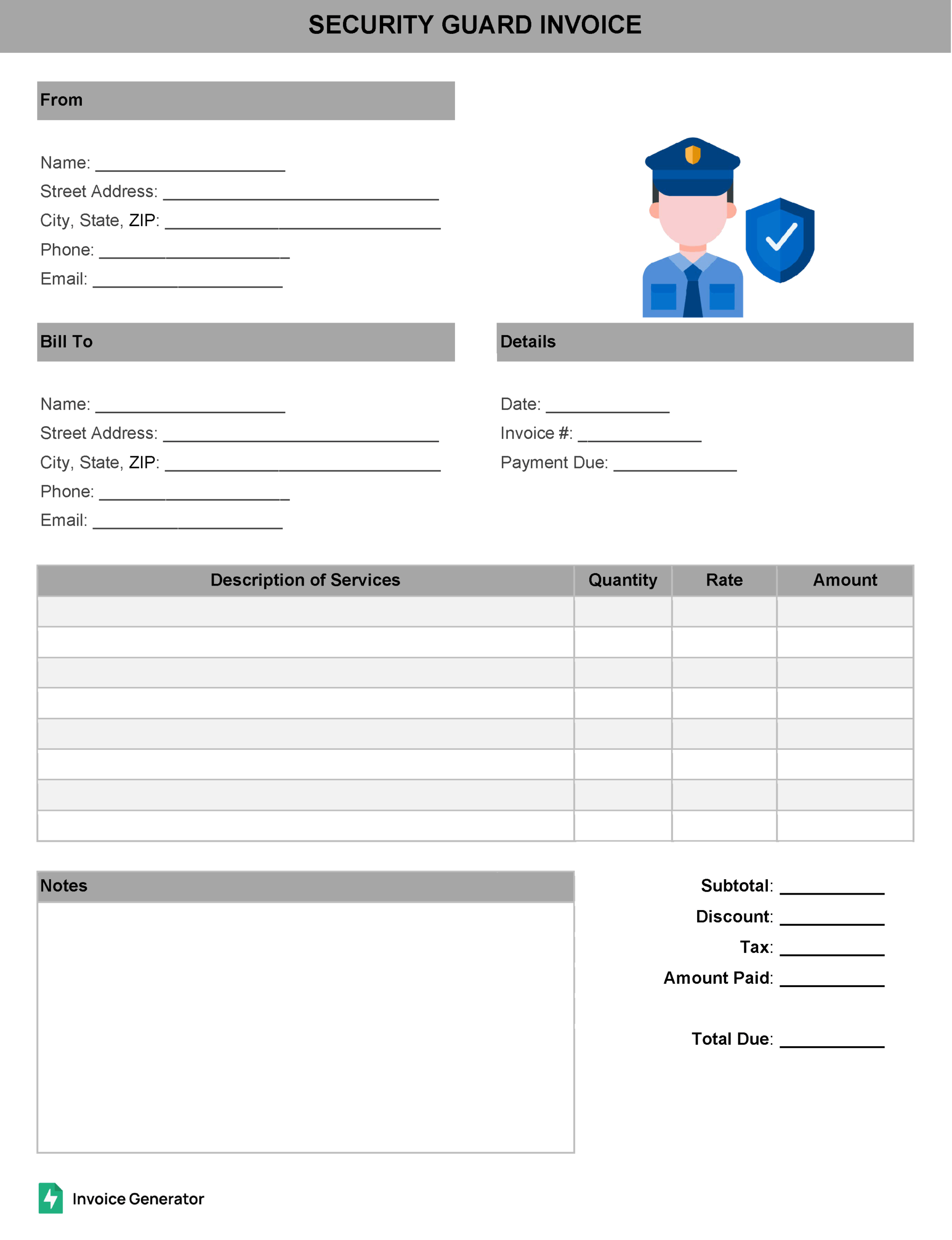 Security guard invoice template