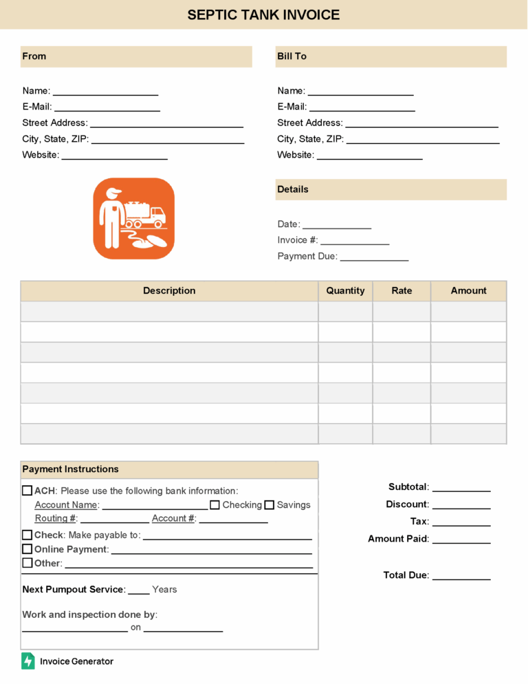 Septic tank invoice template