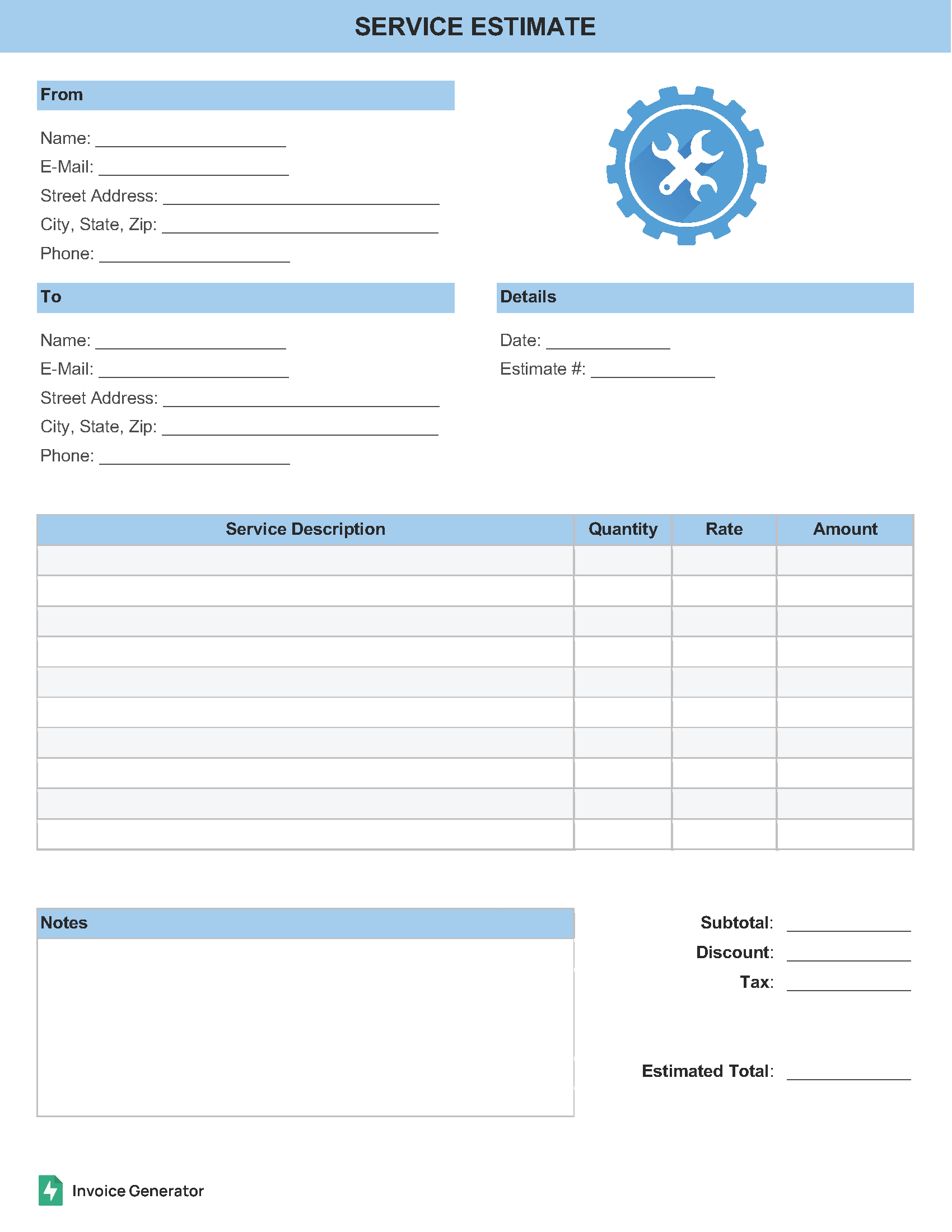 Service estimate template