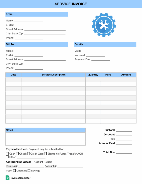 Service invoice template