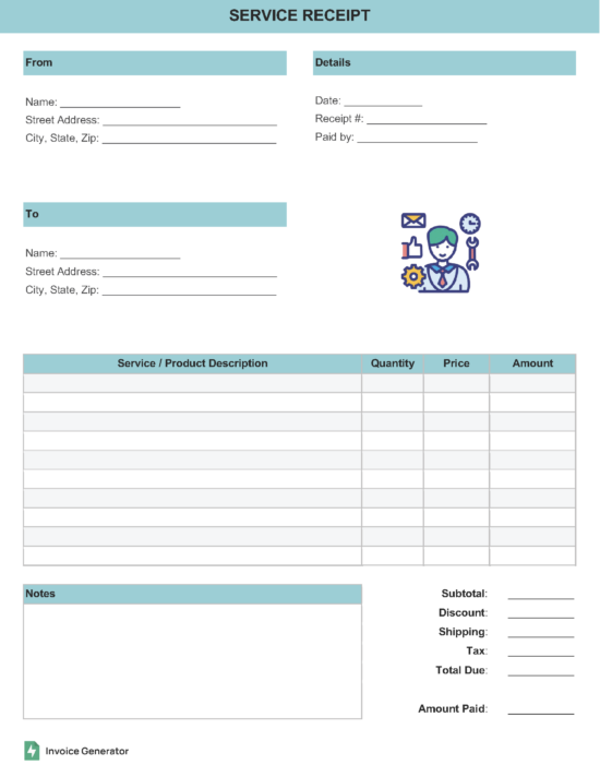 Service receipt template