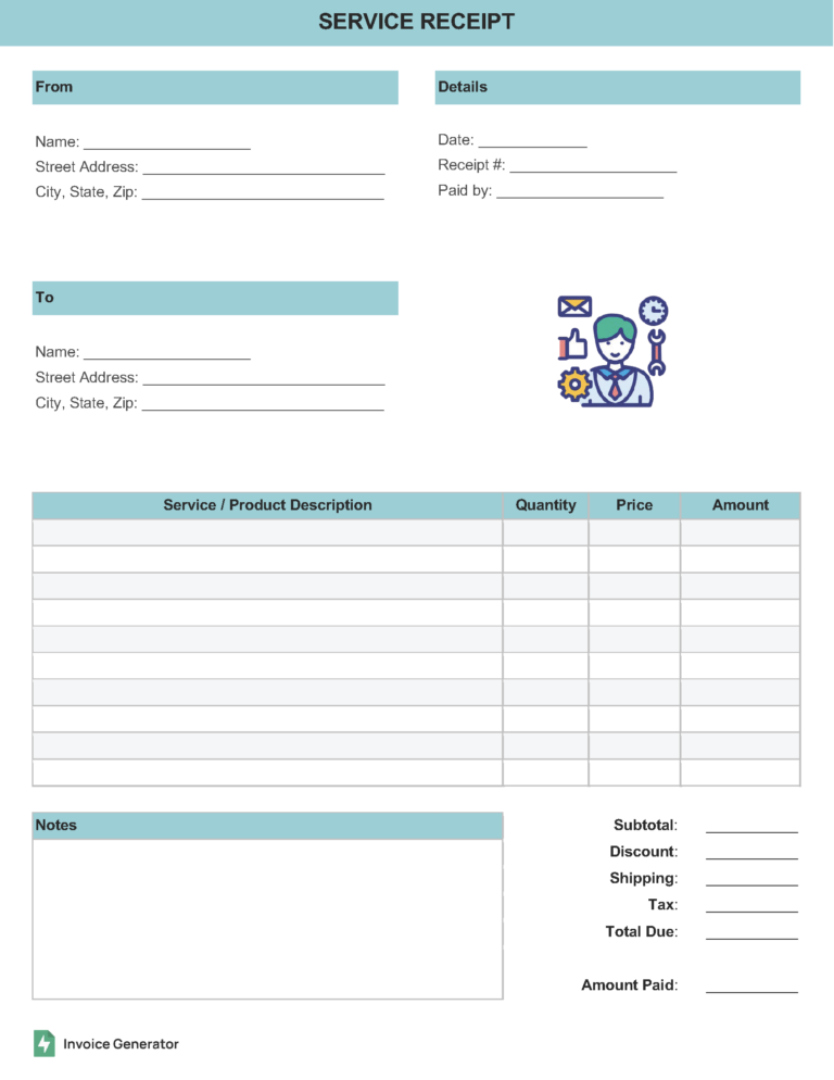 Free Service (Labor) Receipt Template