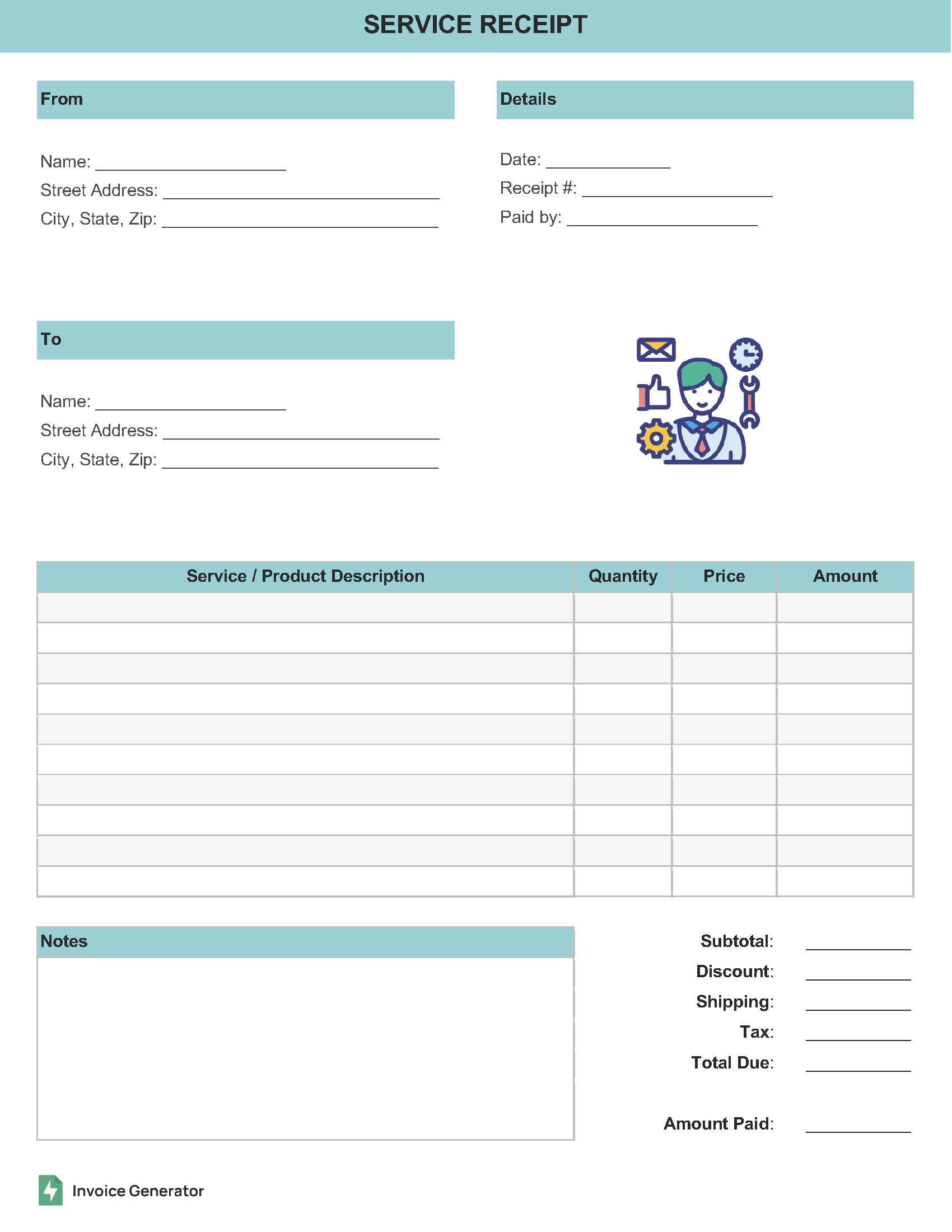 Service (Labor) Receipt Template