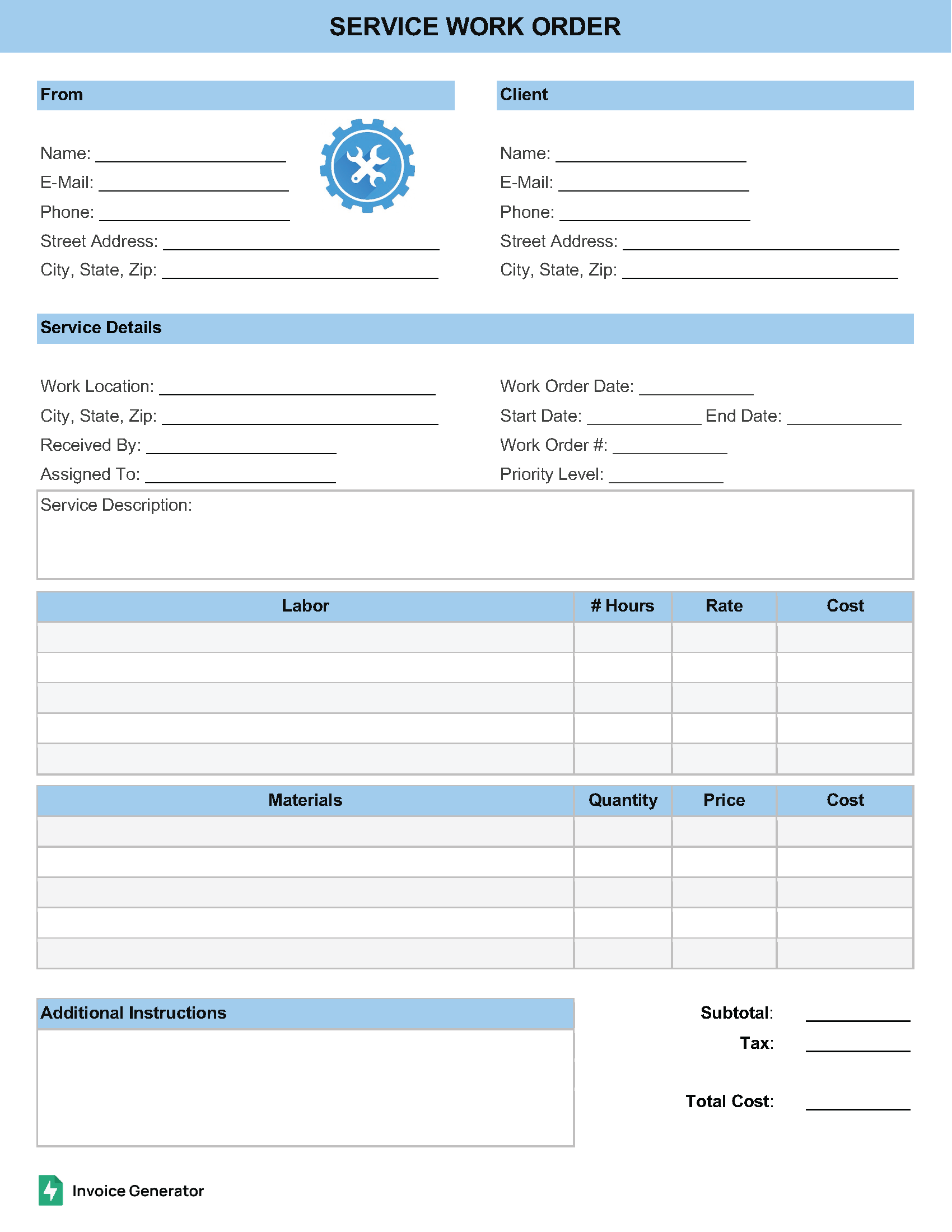 Service work order template