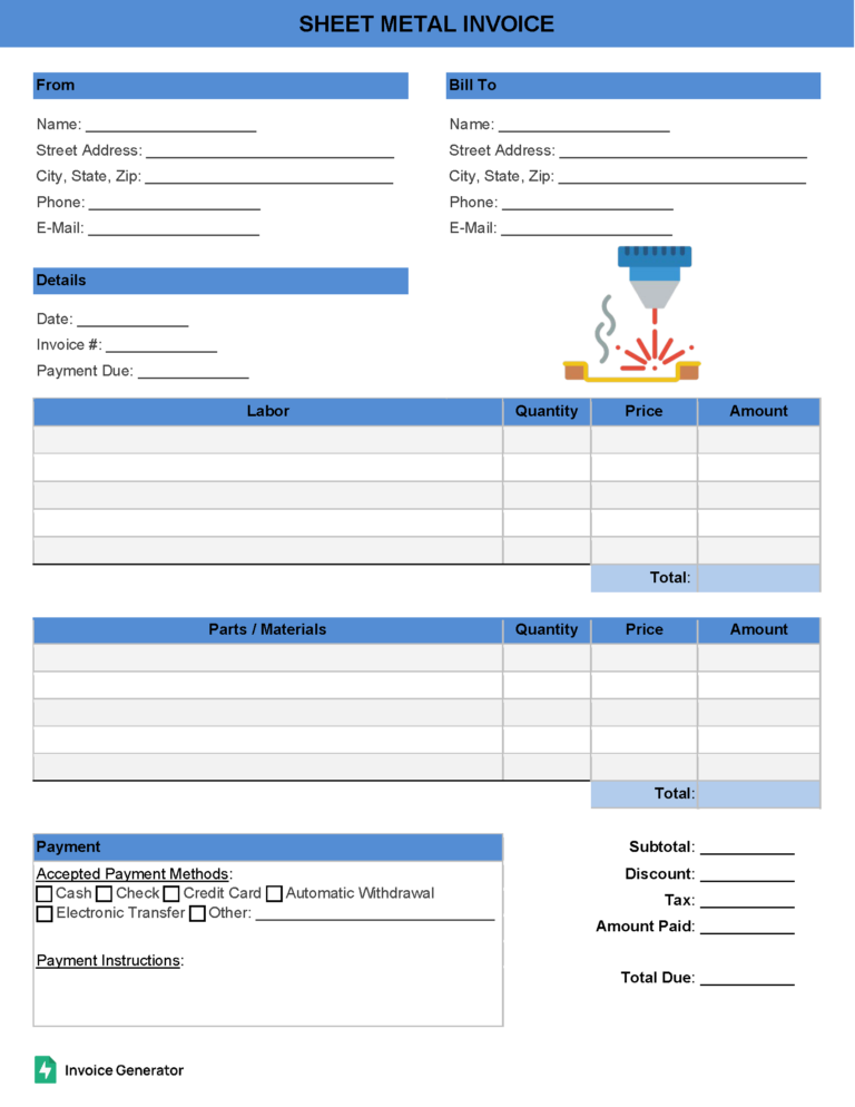 Sheet metal invoice template