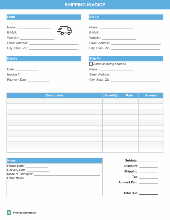 Shipping invoice template