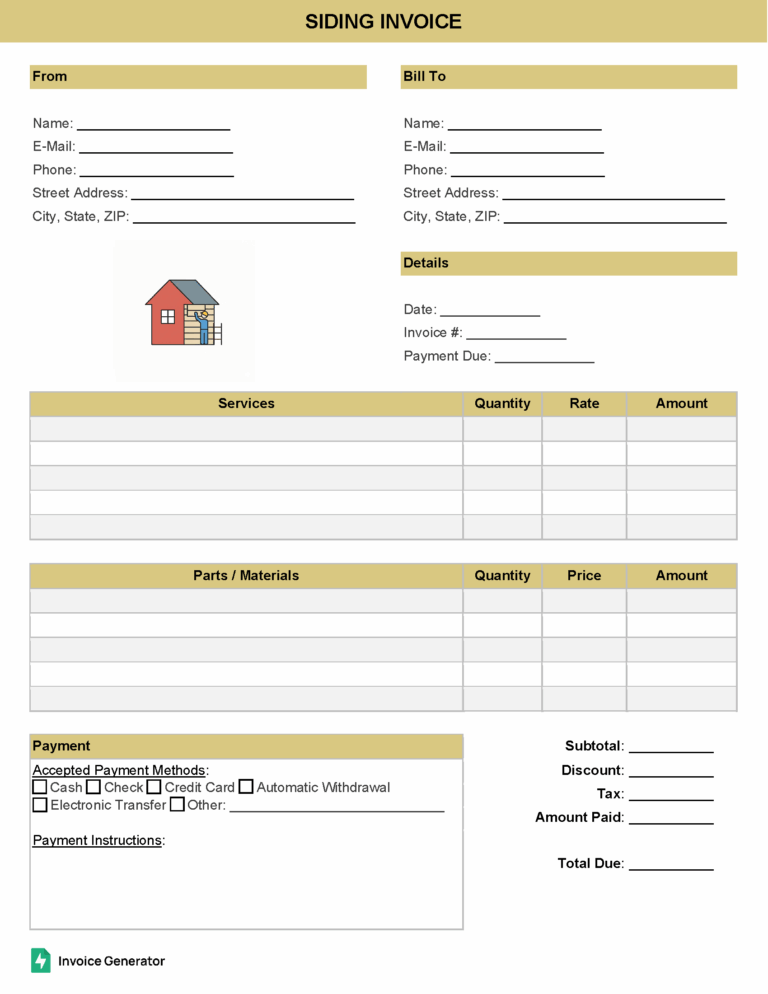 Siding invoice template