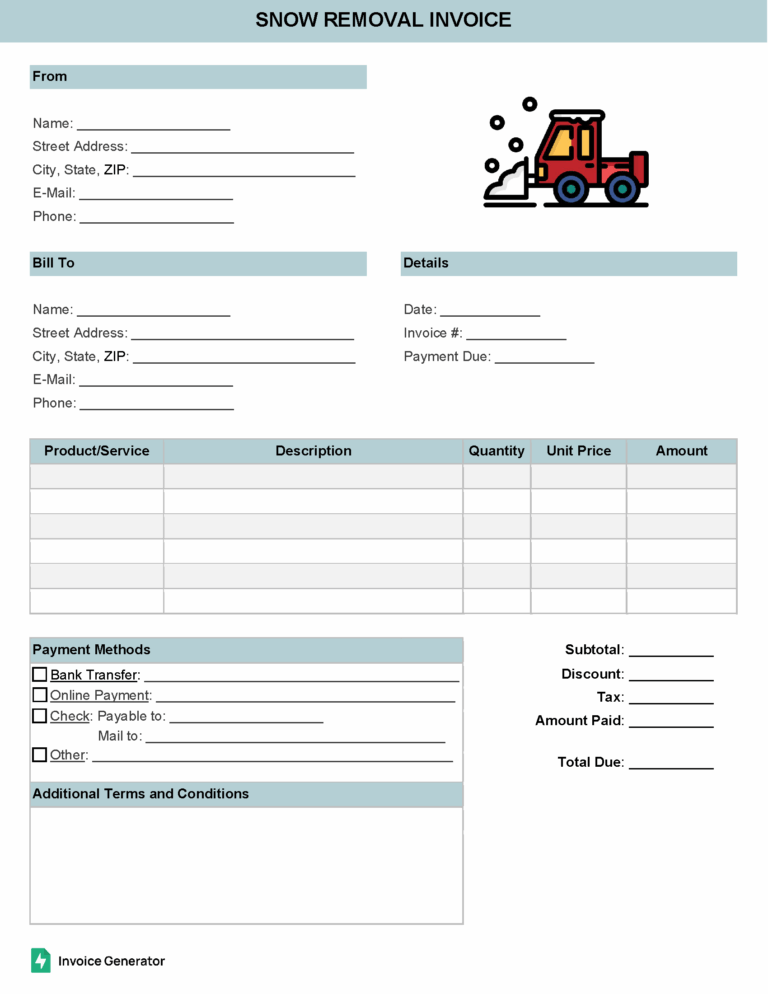 Snow removal invoice template