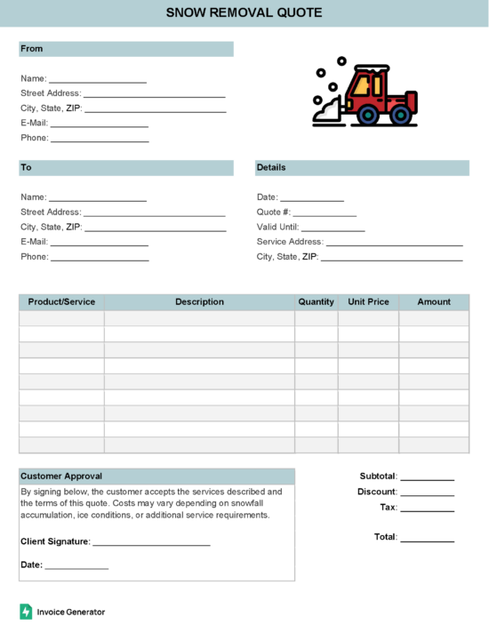 Snow removal quote template