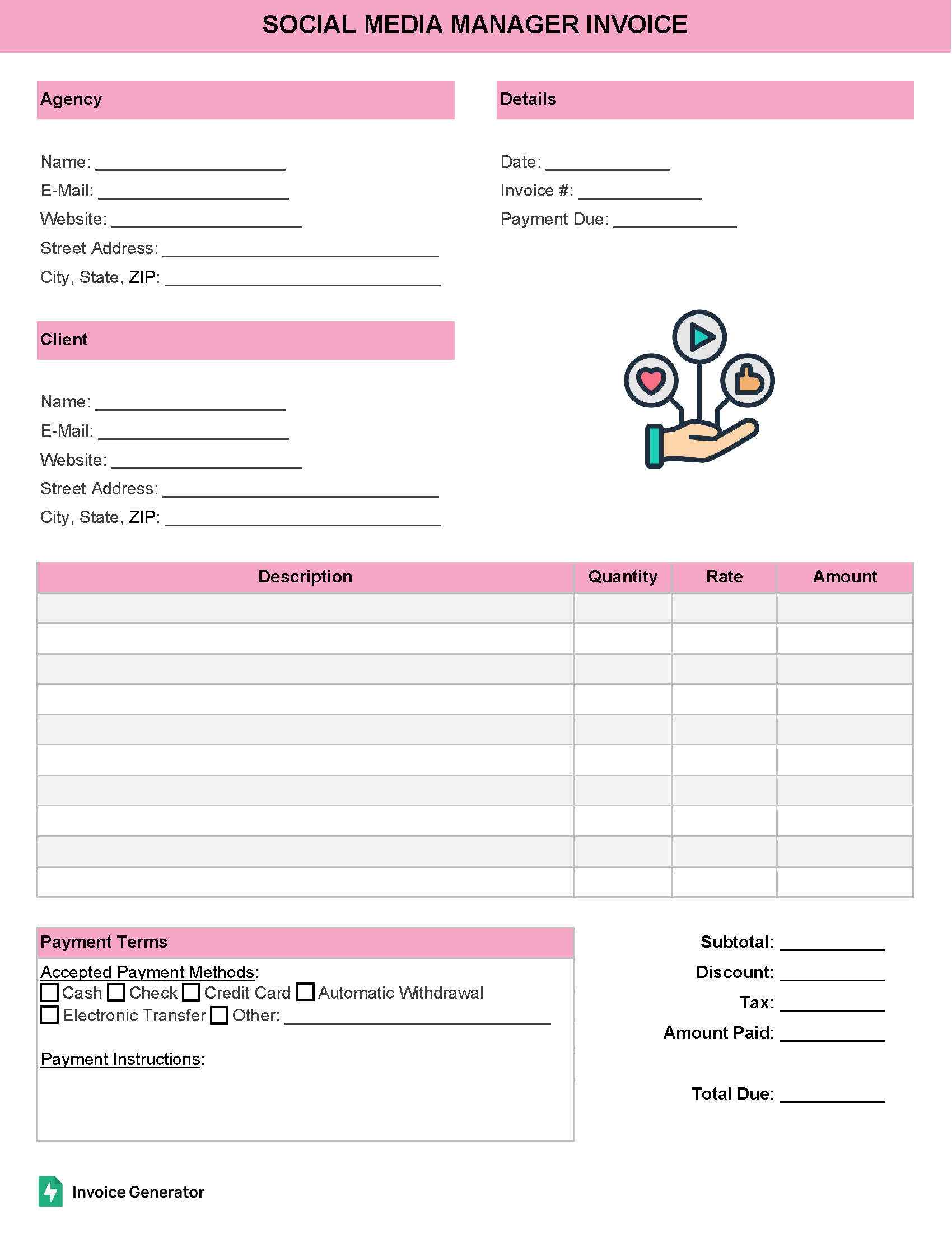 Social Media Manager Invoice Template