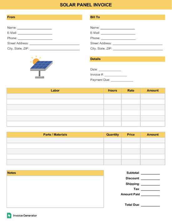 Solar panel invoice template