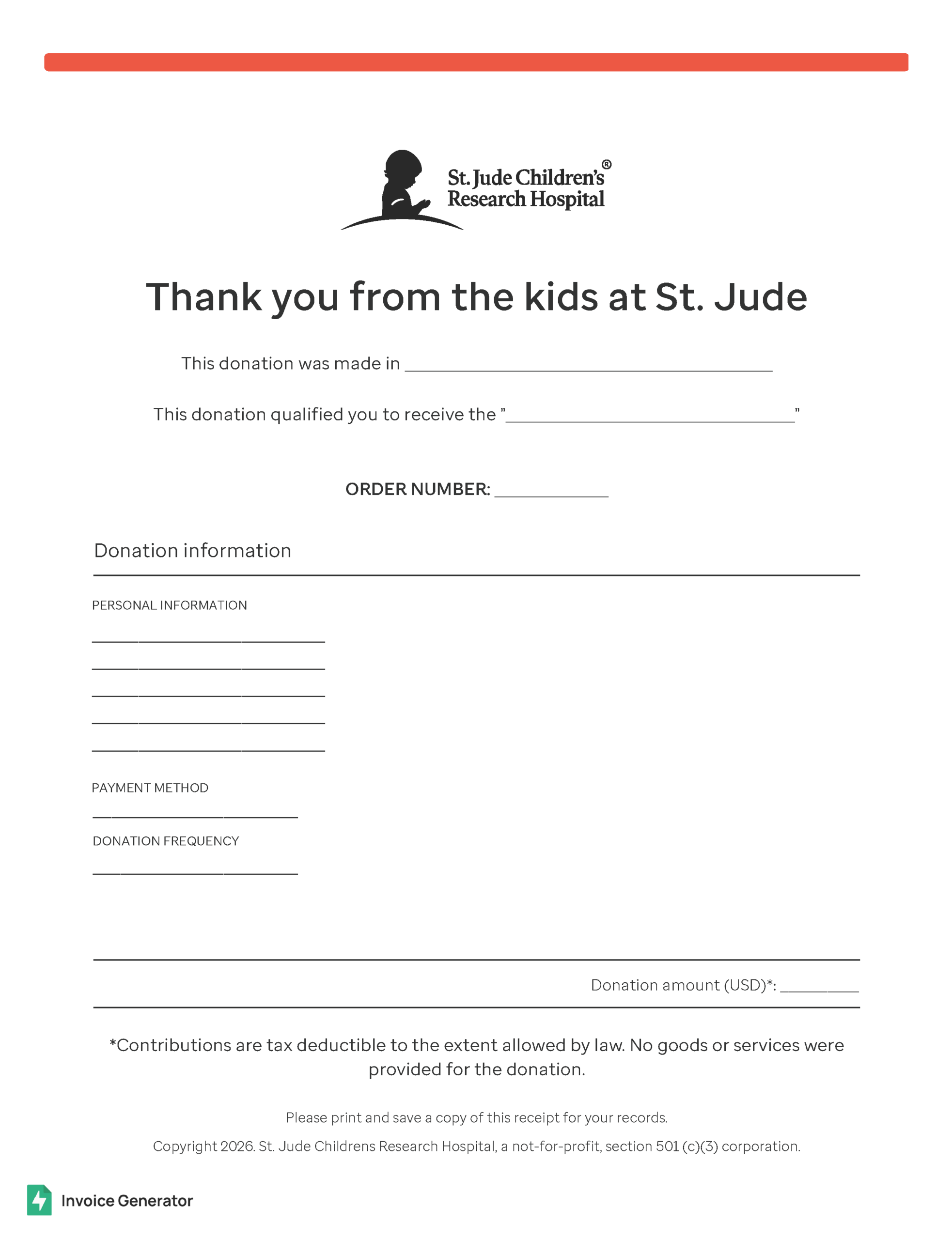 St. Jude Donation Receipt Template