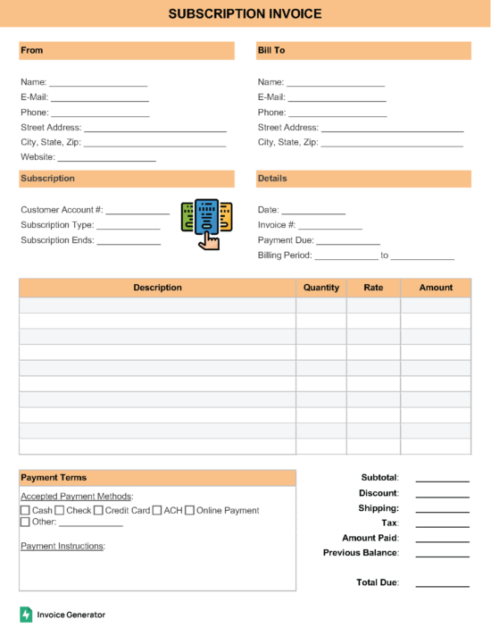Subscription invoice template