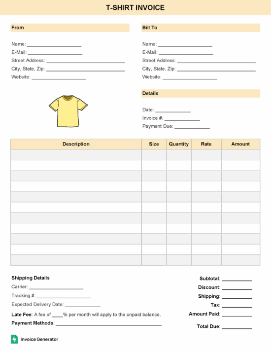T-shirt invoice template