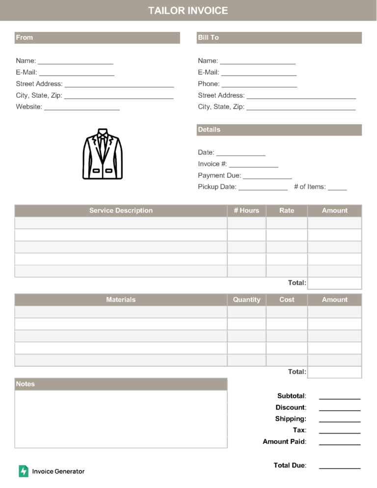 Tailor invoice template