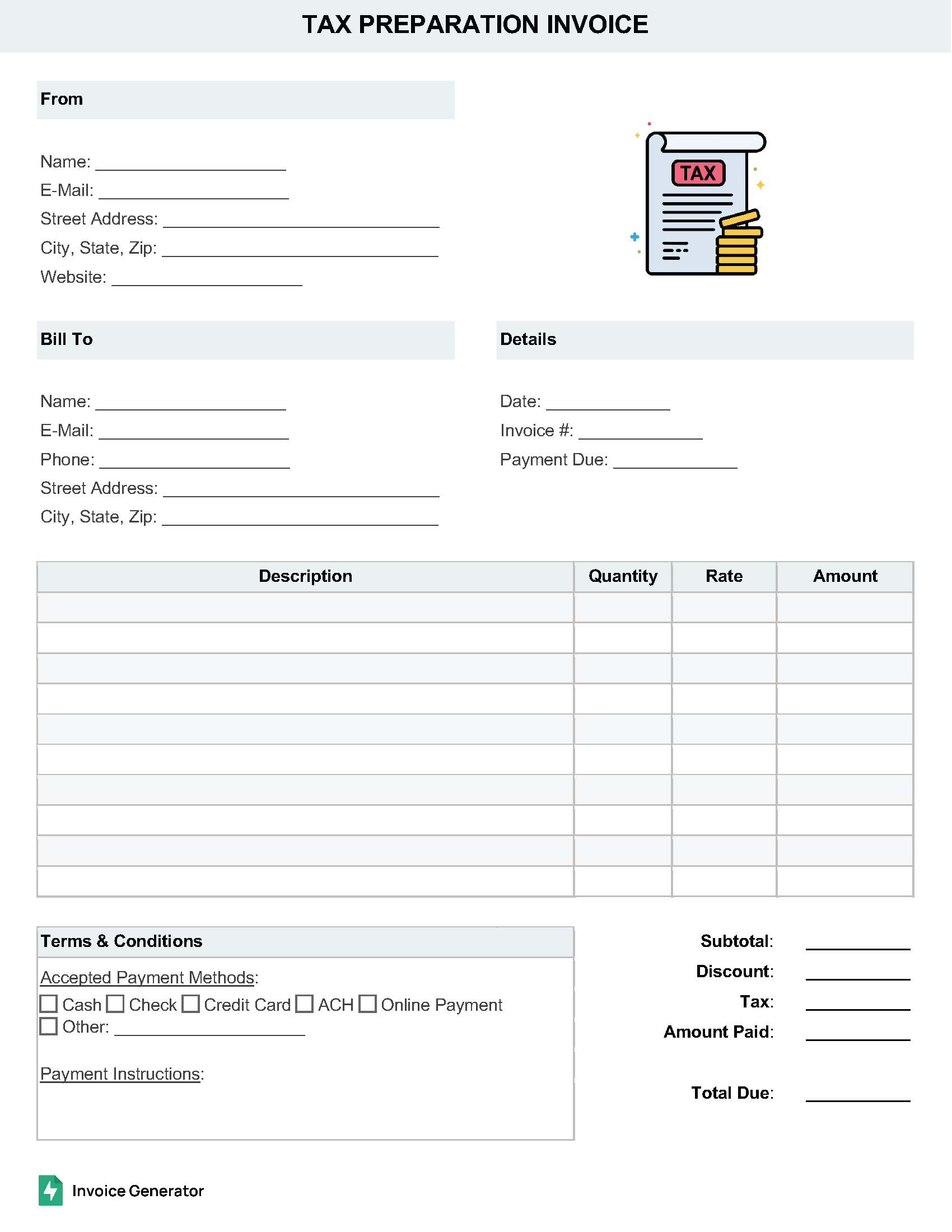 Tax Preparation Invoice Template