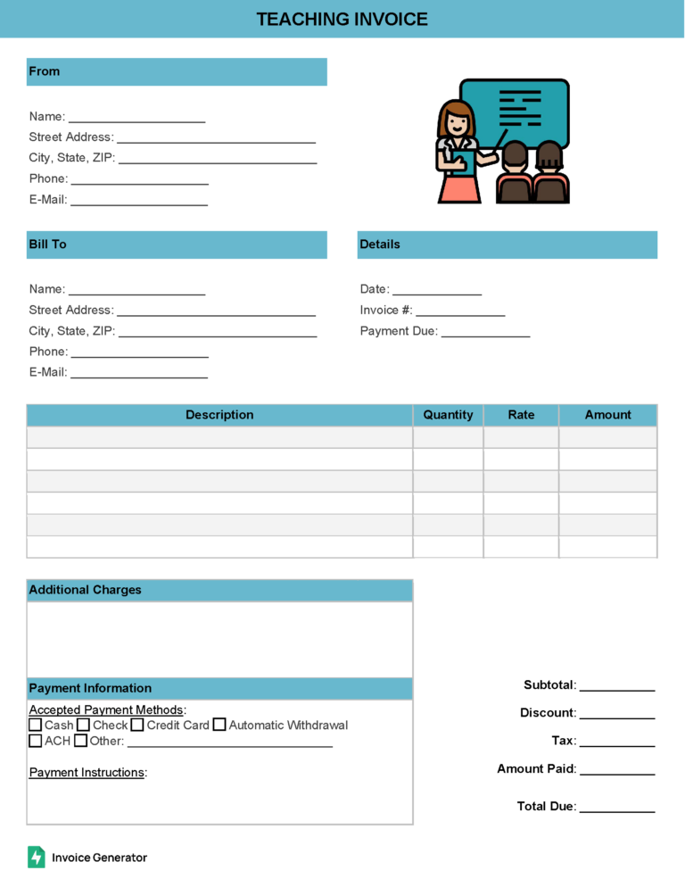 Teaching invoice template