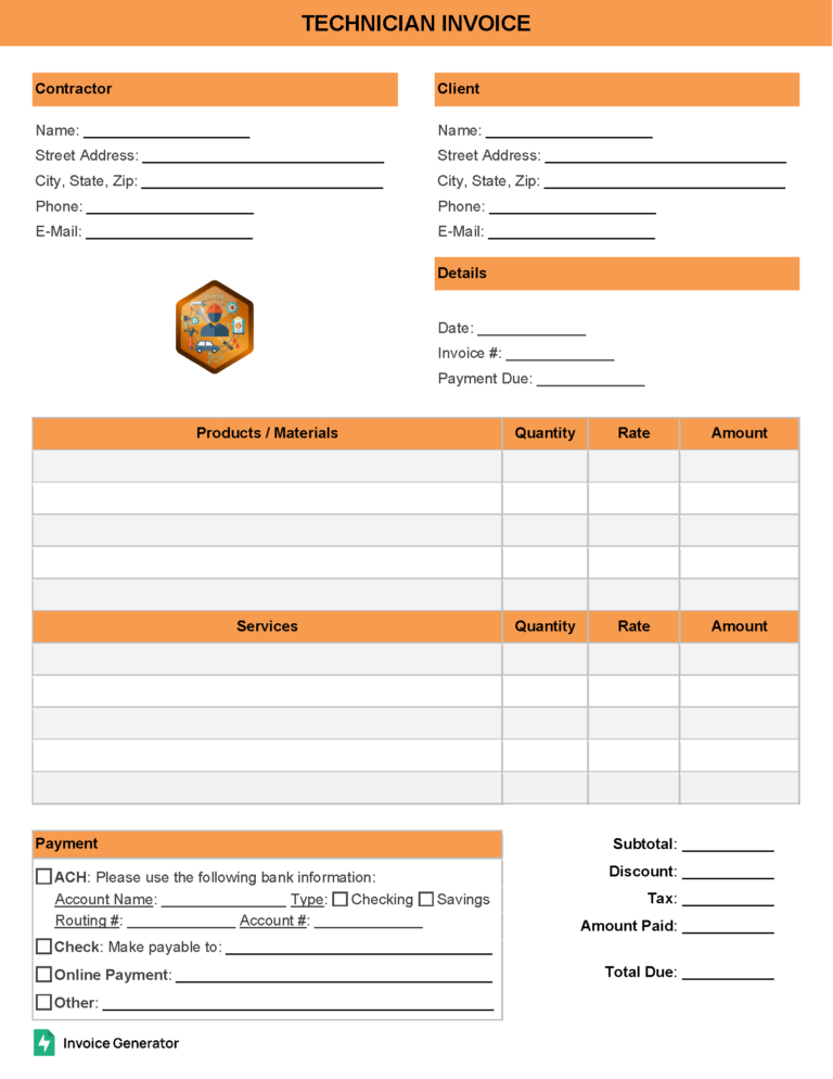 Technician invoice template