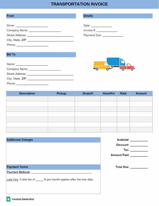 Transportation invoice template