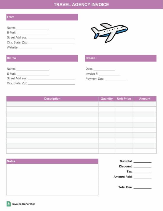 Travel agency invoice template