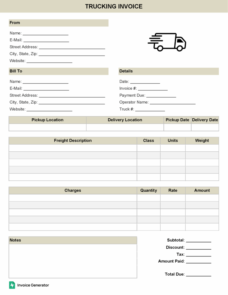Trucking invoice template